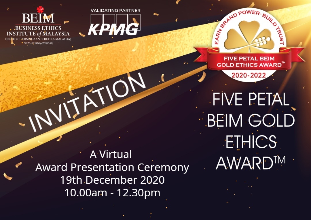 FIVE PETAL BEIM GOLD ETHICS AWARD VIRTUAL PRESENTATION CEREMONY